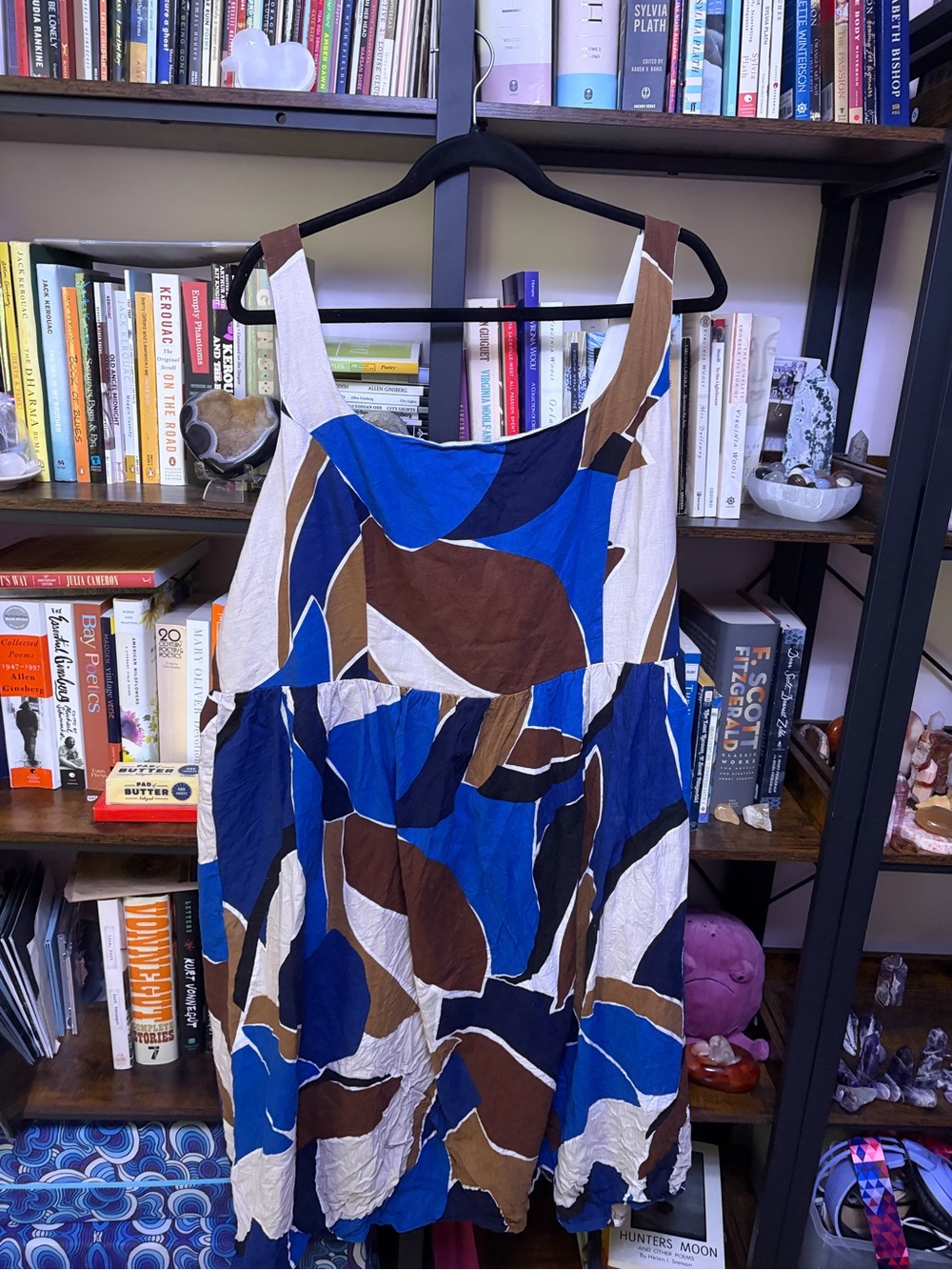 3X Reitmans Blue and Brown Abstract Print midi Dress